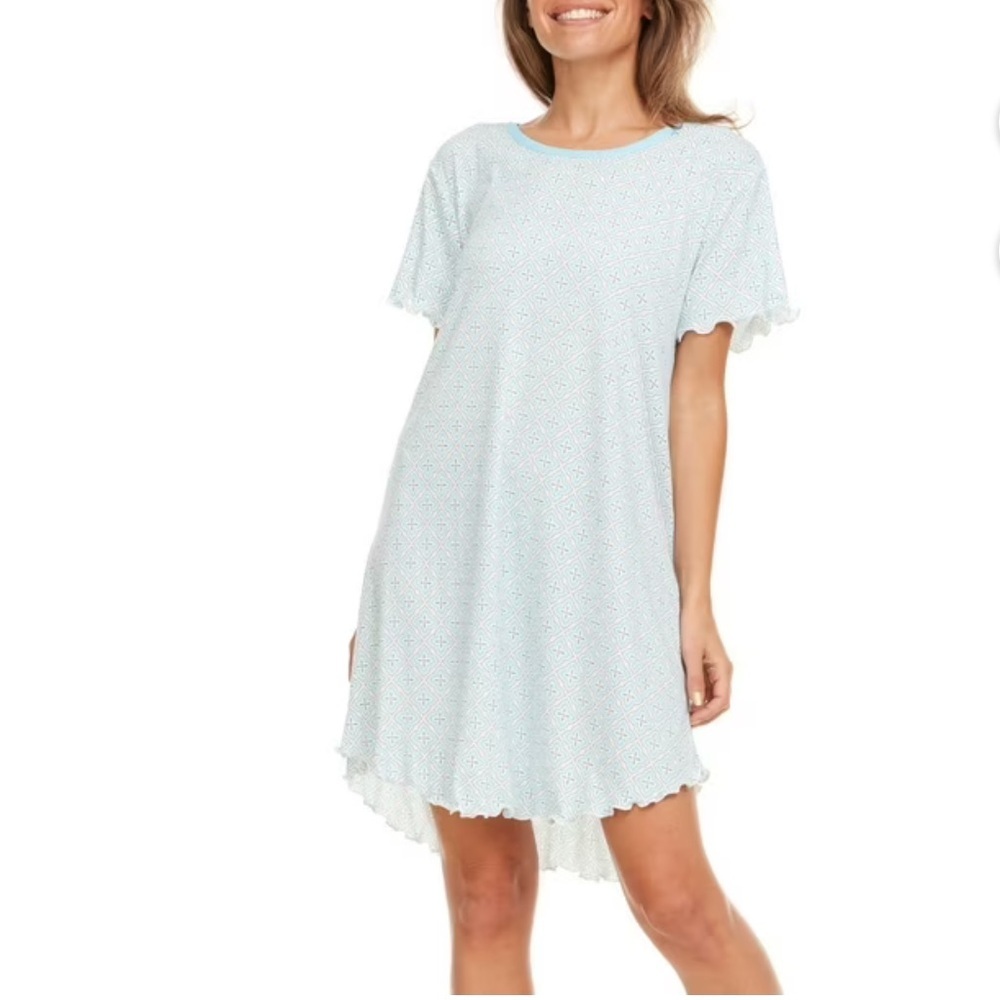 FLORA NIKROOZ Women’s Soft Sleep Dress Lightweight Short Sleeve Lettuce Edge - Picture 2 of 8